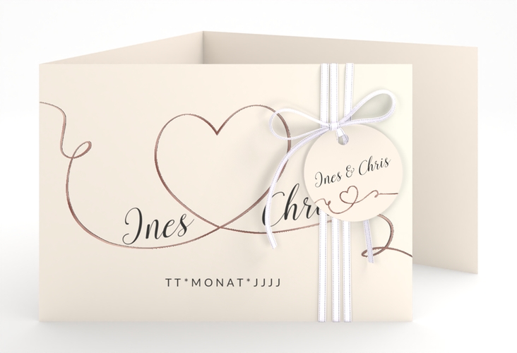 Hochzeitseinladung Dolce A6 Doppel-Klappkarte beige rosegold