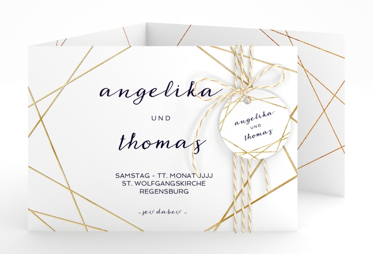 Hochzeitseinladung Asymmetry A6 Doppel-Klappkarte weiss gold