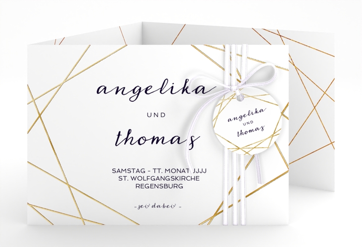 Hochzeitseinladung Asymmetry A6 Doppel-Klappkarte weiss gold