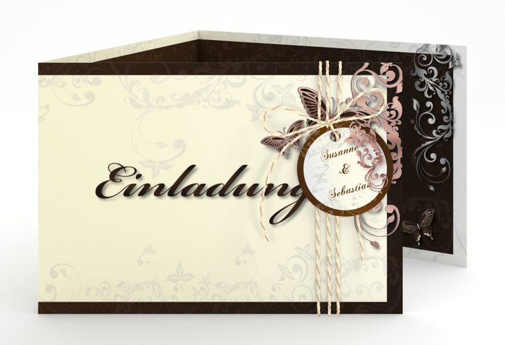 Hochzeitseinladung Toulouse A6 Doppel-Klappkarte braun rosegold