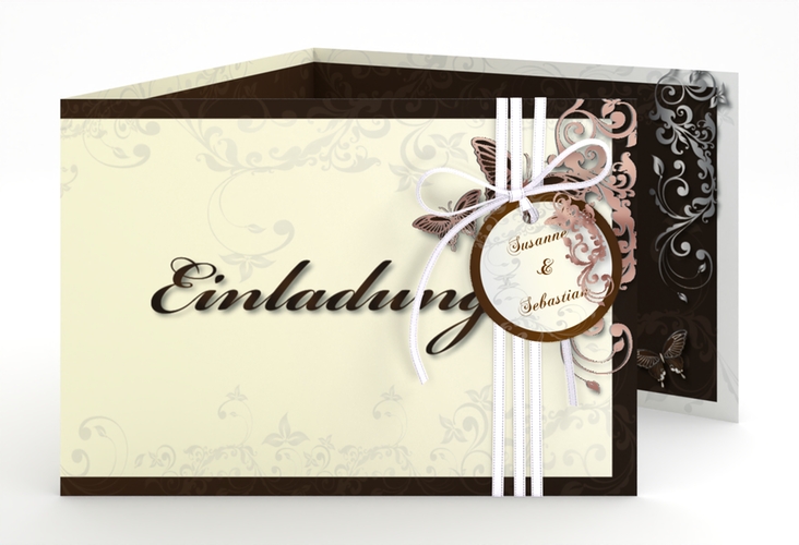 Hochzeitseinladung Toulouse A6 Doppel-Klappkarte braun rosegold
