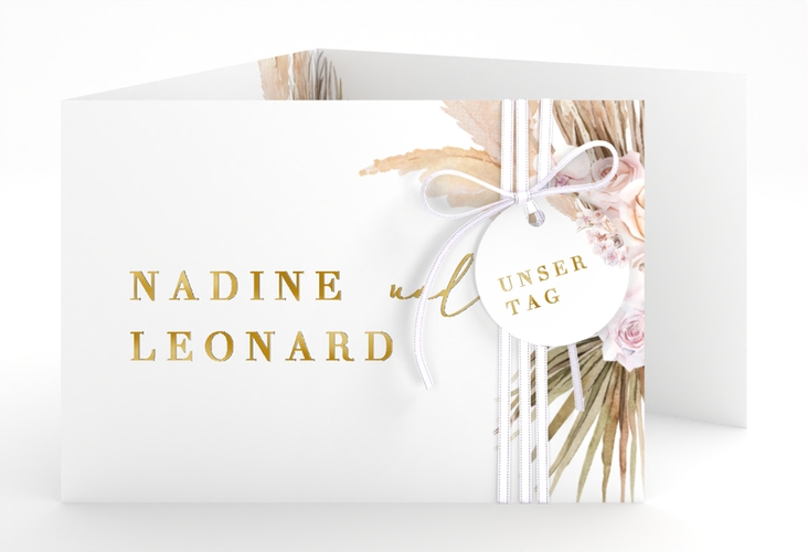Hochzeitseinladung Nude A6 Doppel-Klappkarte weiss gold