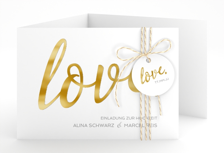 Hochzeitseinladung Glam A6 Doppel-Klappkarte weiss gold