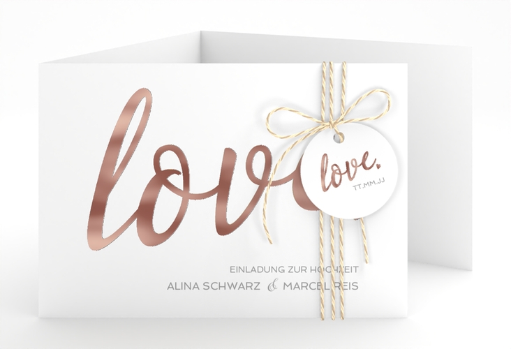 Hochzeitseinladung Glam A6 Doppel-Klappkarte weiss rosegold