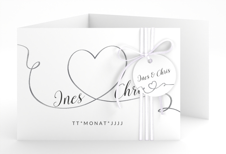 Hochzeitseinladung Dolce A6 Doppel-Klappkarte weiss silber
