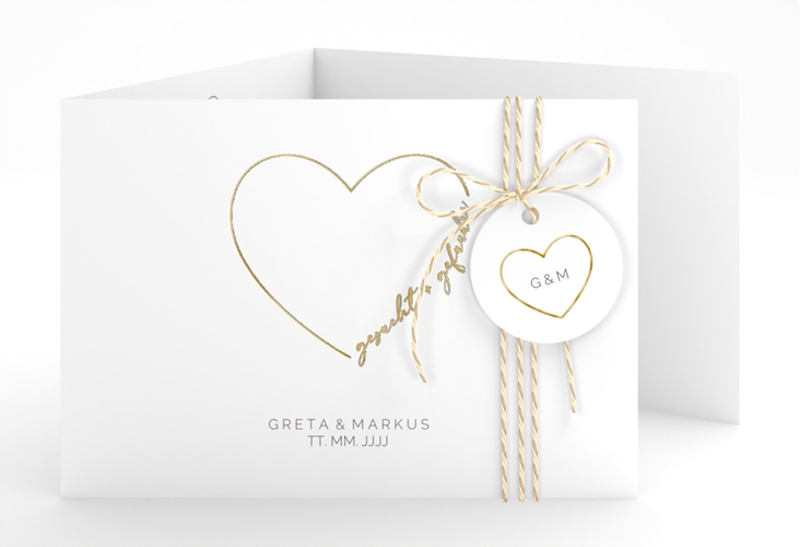 Hochzeitseinladung Lebenstraum A6 Doppel-Klappkarte weiss gold