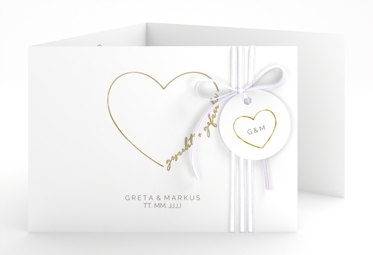 Hochzeitseinladung Lebenstraum A6 Doppel-Klappkarte weiss gold