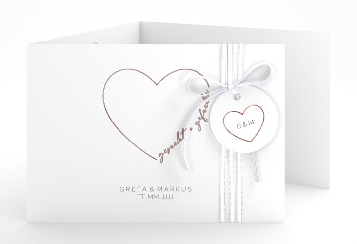Hochzeitseinladung Lebenstraum A6 Doppel-Klappkarte weiss rosegold