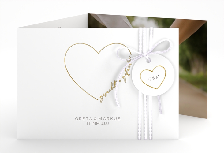 Hochzeitseinladung Lebenstraum A6 Doppel-Klappkarte weiss gold