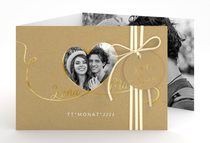 Hochzeitseinladung Herzensbund A6 Doppel-Klappkarte weiss gold