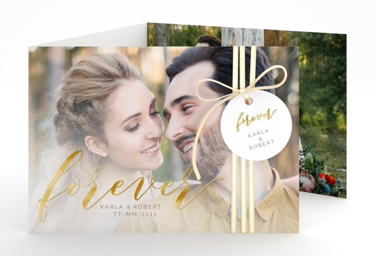 Hochzeitseinladung Promise A6 Doppel-Klappkarte weiss gold