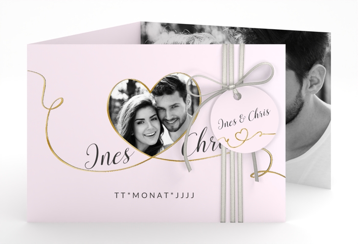 Hochzeitseinladung Dolce A6 Doppel-Klappkarte rosa gold