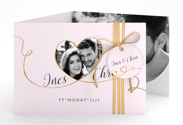 Hochzeitseinladung Dolce A6 Doppel-Klappkarte rosa gold
