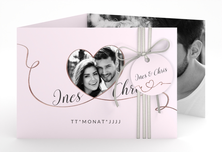 Hochzeitseinladung Dolce A6 Doppel-Klappkarte rosa rosegold