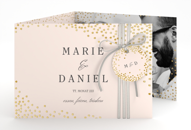 Hochzeitseinladung Glitter A6 Doppel-Klappkarte rosa gold