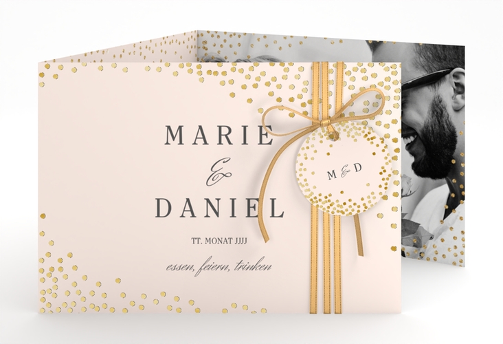 Hochzeitseinladung Glitter A6 Doppel-Klappkarte rosa gold