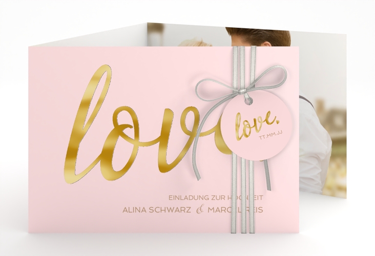 Hochzeitseinladung Glam A6 Doppel-Klappkarte rosa gold