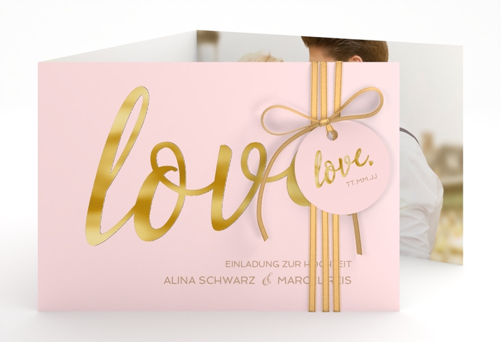 Hochzeitseinladung Glam A6 Doppel-Klappkarte rosa gold