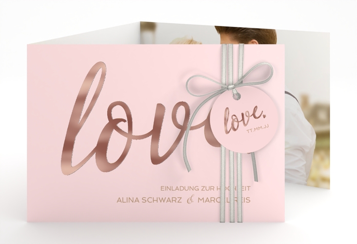 Hochzeitseinladung Glam A6 Doppel-Klappkarte rosa rosegold