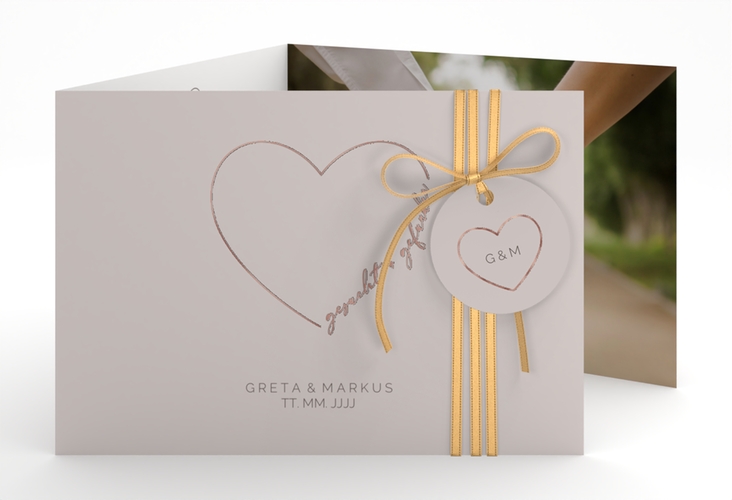 Hochzeitseinladung Lebenstraum A6 Doppel-Klappkarte grau rosegold