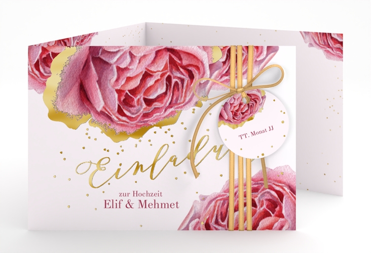 Hochzeitseinladung Cherie A6 Doppel-Klappkarte gold gold