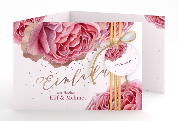 Hochzeitseinladung Cherie A6 Doppel-Klappkarte gold rosegold