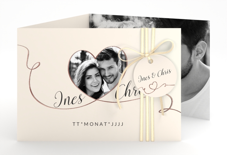 Hochzeitseinladung Dolce A6 Doppel-Klappkarte beige rosegold