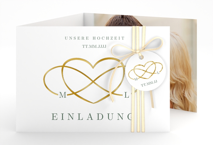 Hochzeitseinladung Infinity A6 Doppel-Klappkarte gruen gold