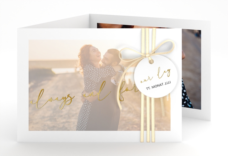 Hochzeitseinladung Lucent A6 Doppel-Klappkarte weiss gold