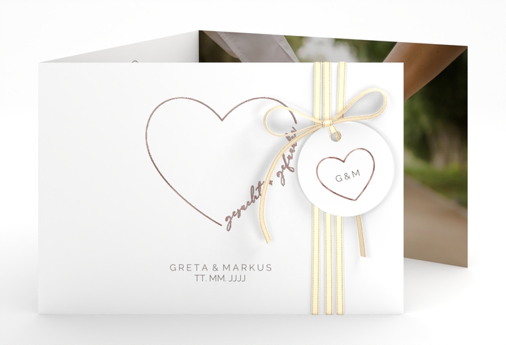 Hochzeitseinladung Lebenstraum A6 Doppel-Klappkarte weiss rosegold