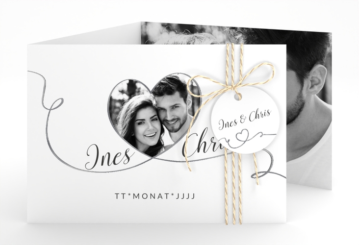 Hochzeitseinladung Dolce A6 Doppel-Klappkarte weiss silber