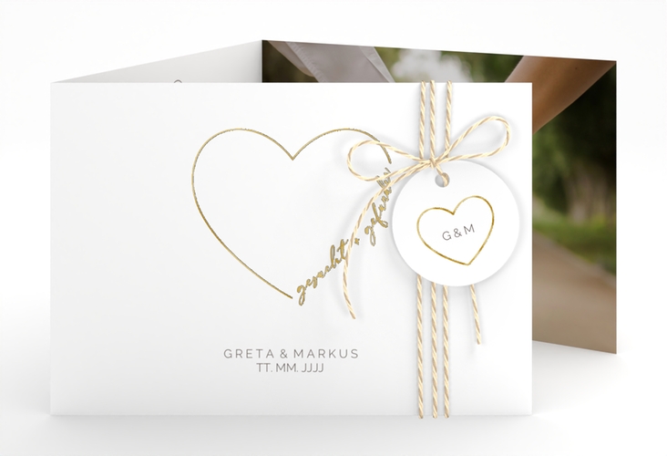 Hochzeitseinladung Lebenstraum A6 Doppel-Klappkarte weiss gold