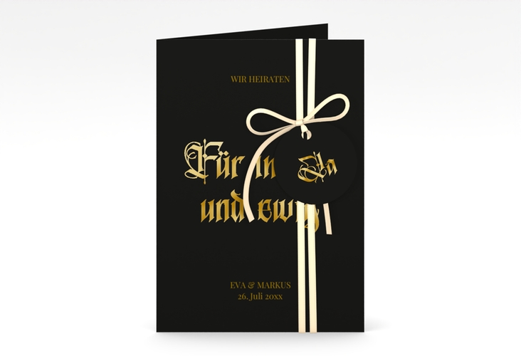 Einladungskarte Hochzeit Wednesday A6 Klappkarte hoch schwarz gold