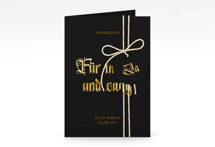 Einladungskarte Hochzeit Wednesday A6 Klappkarte hoch schwarz gold
