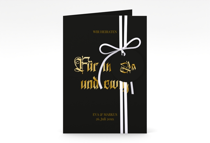 Einladungskarte Hochzeit Wednesday A6 Klappkarte hoch schwarz gold