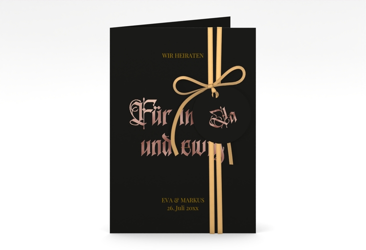 Einladungskarte Hochzeit Wednesday A6 Klappkarte hoch schwarz rosegold
