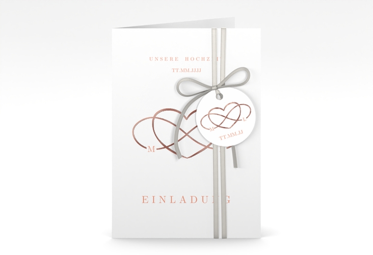 Einladungskarte Hochzeit Infinity A6 Klappkarte hoch apricot rosegold