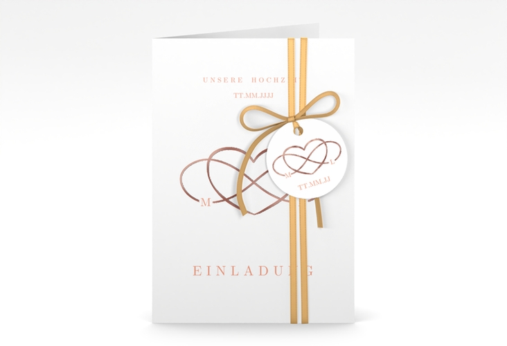 Einladungskarte Hochzeit Infinity A6 Klappkarte hoch apricot rosegold