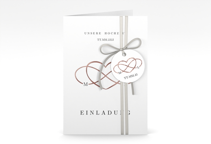 Einladungskarte Hochzeit Infinity A6 Klappkarte hoch schwarz rosegold