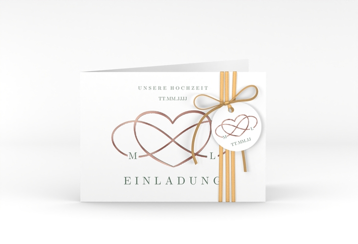 Hochzeitseinladung Infinity A6 Klappkarte quer gruen rosegold