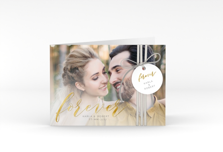 Hochzeitseinladung Promise A6 Klappkarte quer weiss gold