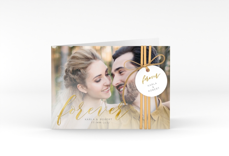 Hochzeitseinladung Promise A6 Klappkarte quer weiss gold