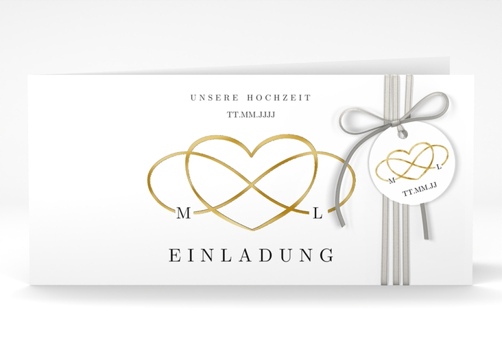 Hochzeitseinladung Infinity lange Klappkarte quer schwarz gold