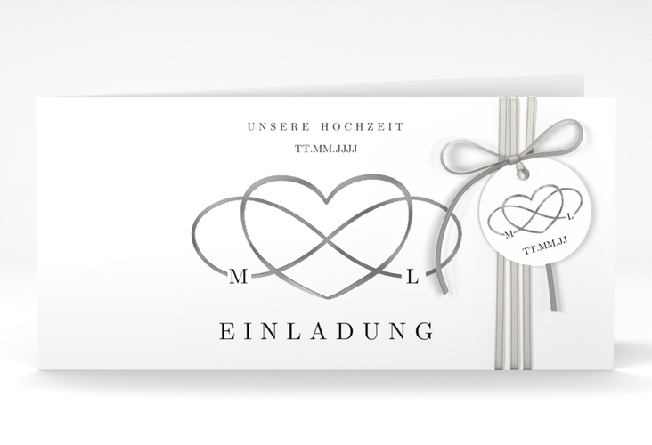 Hochzeitseinladung Infinity lange Klappkarte quer schwarz silber