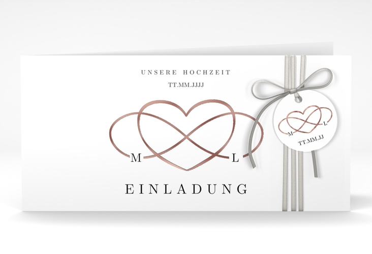 Hochzeitseinladung Infinity lange Klappkarte quer schwarz rosegold
