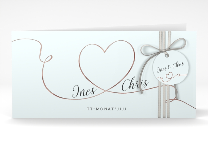 Hochzeitseinladung Dolce lange Klappkarte quer tuerkis rosegold