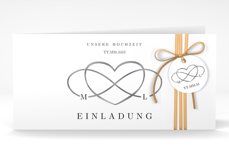Hochzeitseinladung Infinity lange Klappkarte quer schwarz silber