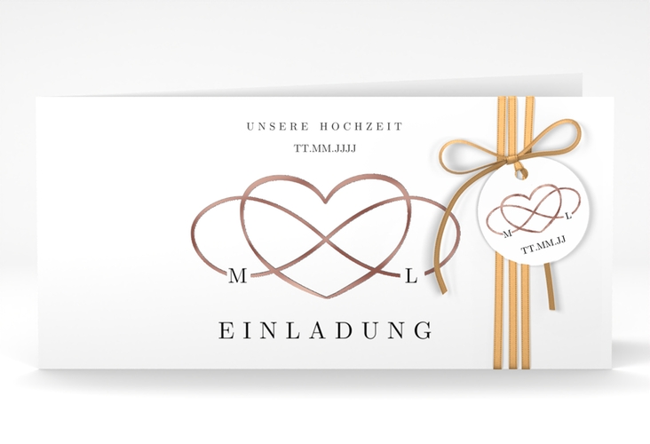 Hochzeitseinladung Infinity lange Klappkarte quer schwarz rosegold
