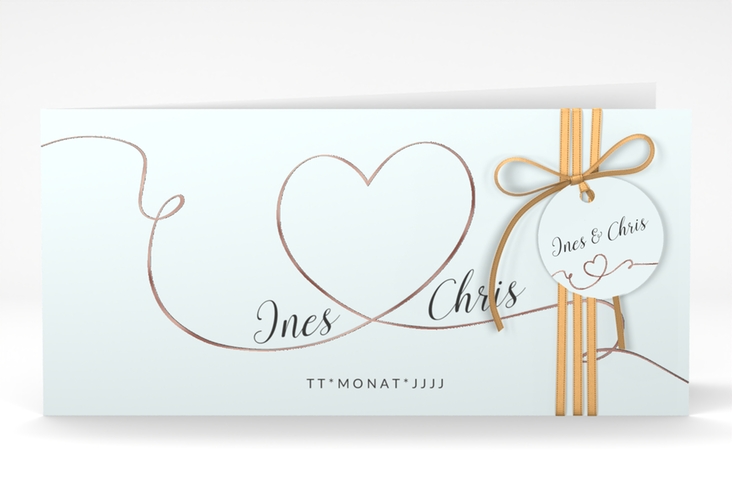 Hochzeitseinladung Dolce lange Klappkarte quer tuerkis rosegold