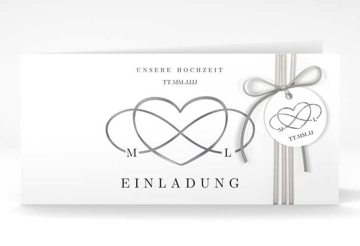 Hochzeitseinladung Infinity lange Klappkarte quer schwarz silber